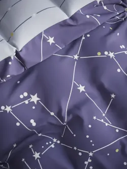 Постельное белье "Созвездия/Созвездия (компаньон)" 1,5-сп наволочка 50х70 1шт Простынь на резинке 90х200 см Пододеяльник 145х215 см Сказка сатин