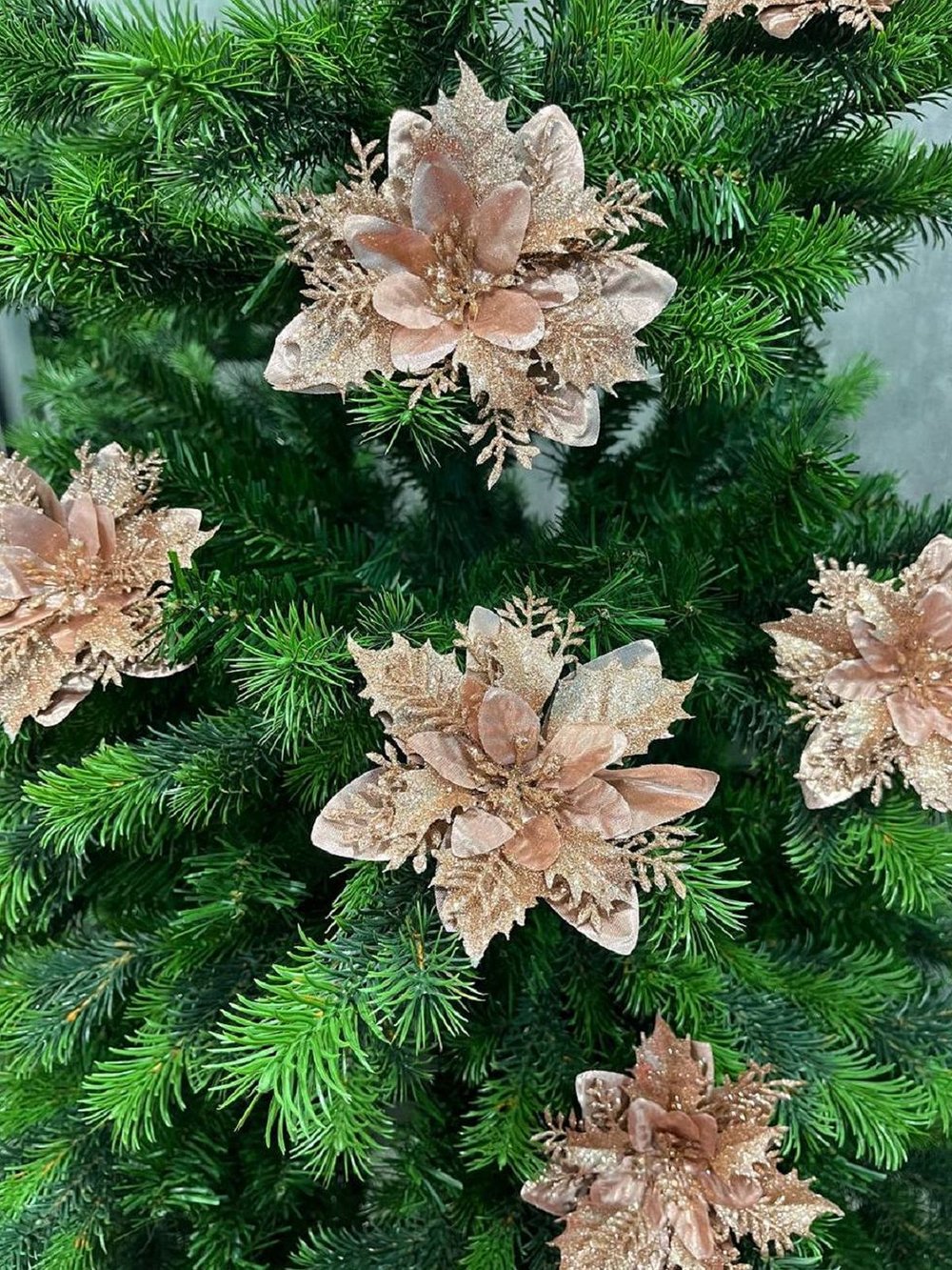 Набор новогодних цветов на ёлку 8шт медные (6972)