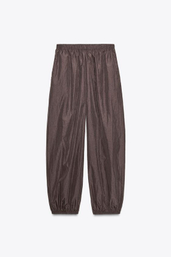 ZARA БРЮКИ-ШАРОВАРЫ ИЗ НЕЙЛОНА, ТЕМНО-КОРИЧНЕВЫЙ