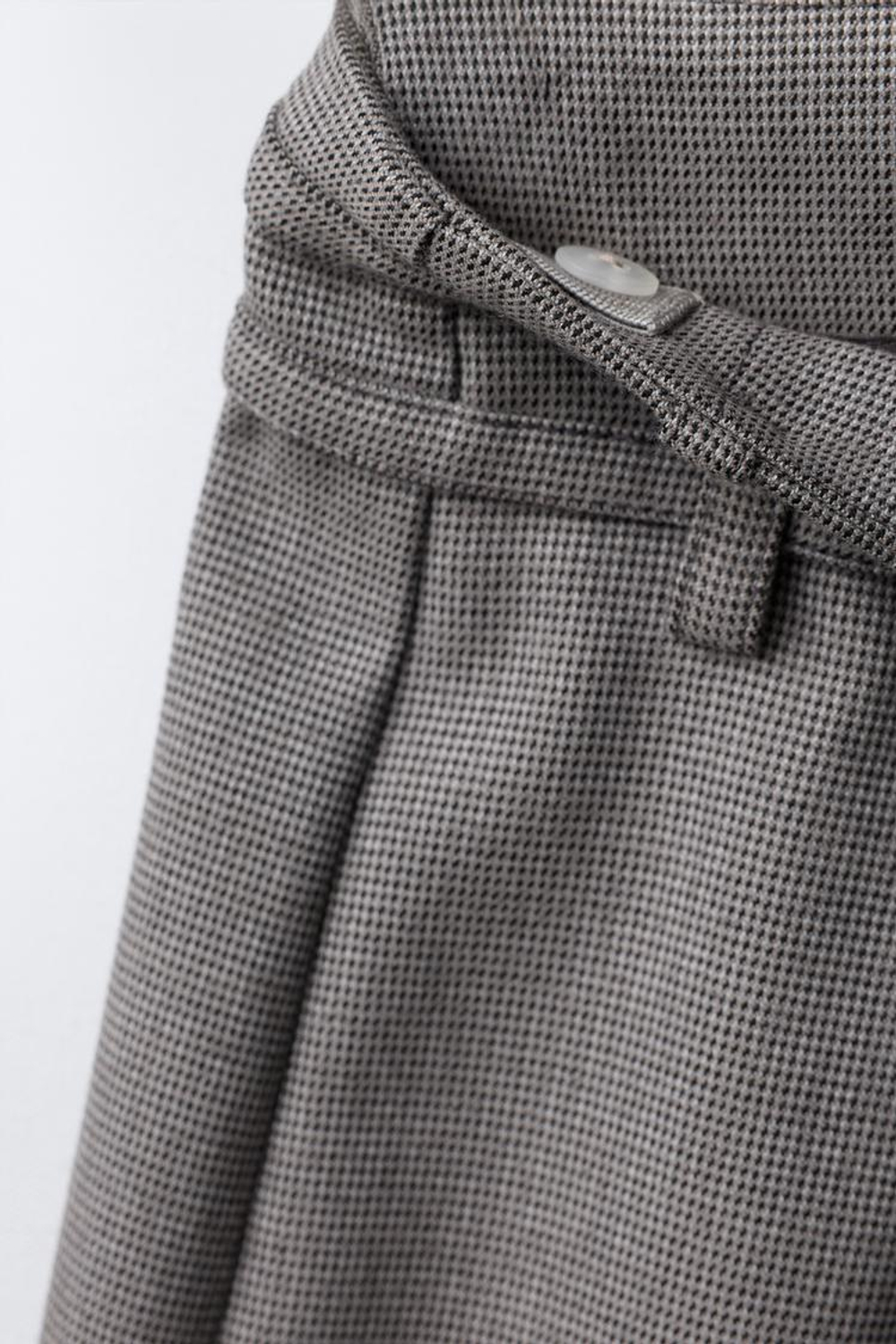 ZARA БРЮКИ WIDE LEG «ГУСИНАЯ ЛАПКА» С ДВОЙНЫМ РЕМНЕМ, СЕРО-КОРИЧНЕВЫЙ