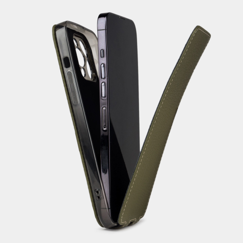 Чехол для iPhone 15 Pro Max из кожи теленка, зеленого цвета