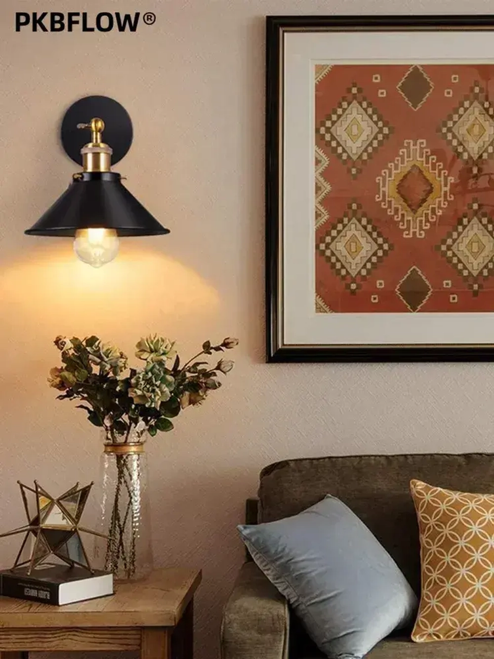 PKBFLOW Бра настенный,Настенный светильник лофт для спальни и гостиной ,E27
