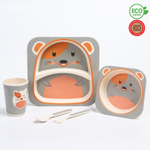 4482561 Набор бамбуковой посуды "Мышка", тарелка, миска, стакан, приборы, 5 предметов