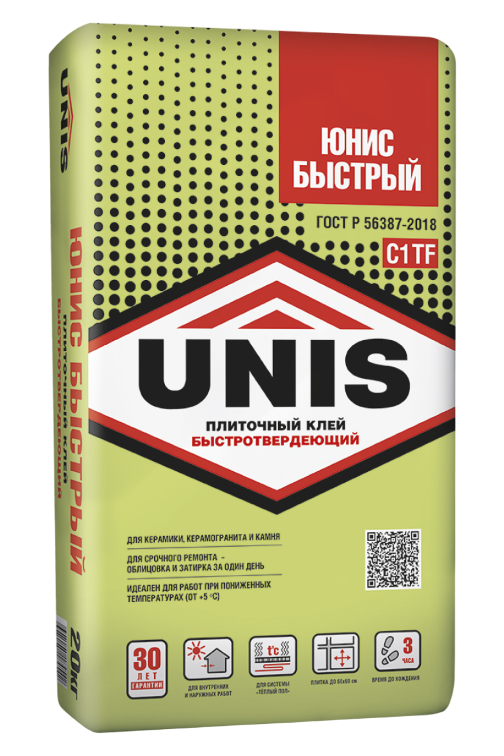 Клей UNIS БЫСТРЫЙ С1ТF быстротвердеющий для керамогранита крупного формата  25 кг