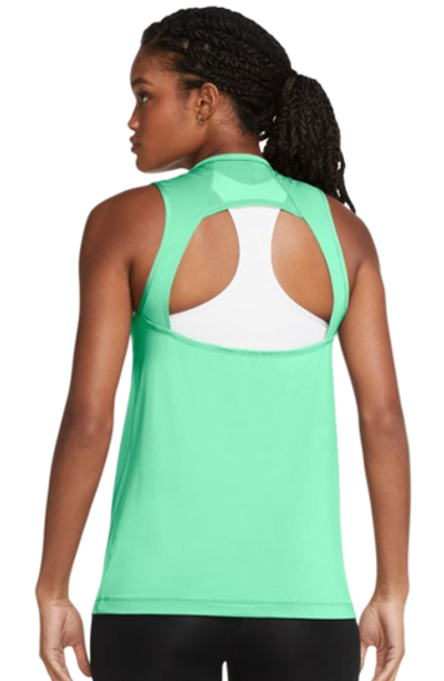 Женский топ теннисный Nike Pro Tank Essential Open Back GX W - green glow/white