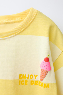 ZARA ФУТБОЛКА В ПОЛОСКУ С РЕЛЬЕФНЫМ ПРИНТОМ ФРУКТОВ, СВЕТЛО-ЖЕЛТЫЙ