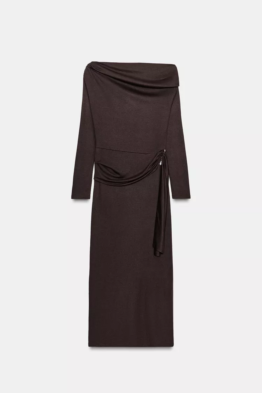 ZARA МЯГКОЕ ПЛАТЬЕ С БРОШЬЮ, КОРИЧНЕВЫЙ