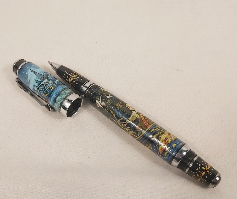 Коллекционная ручка с ручной росписью Палех "Охотник"