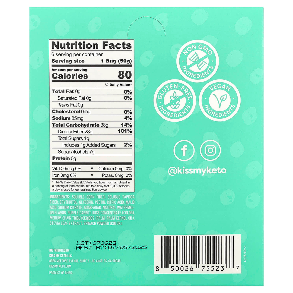 Kiss My Keto, Gummy Candy, ломтики арбуза, 6 пакетиков по 50 г (1,76 унции)