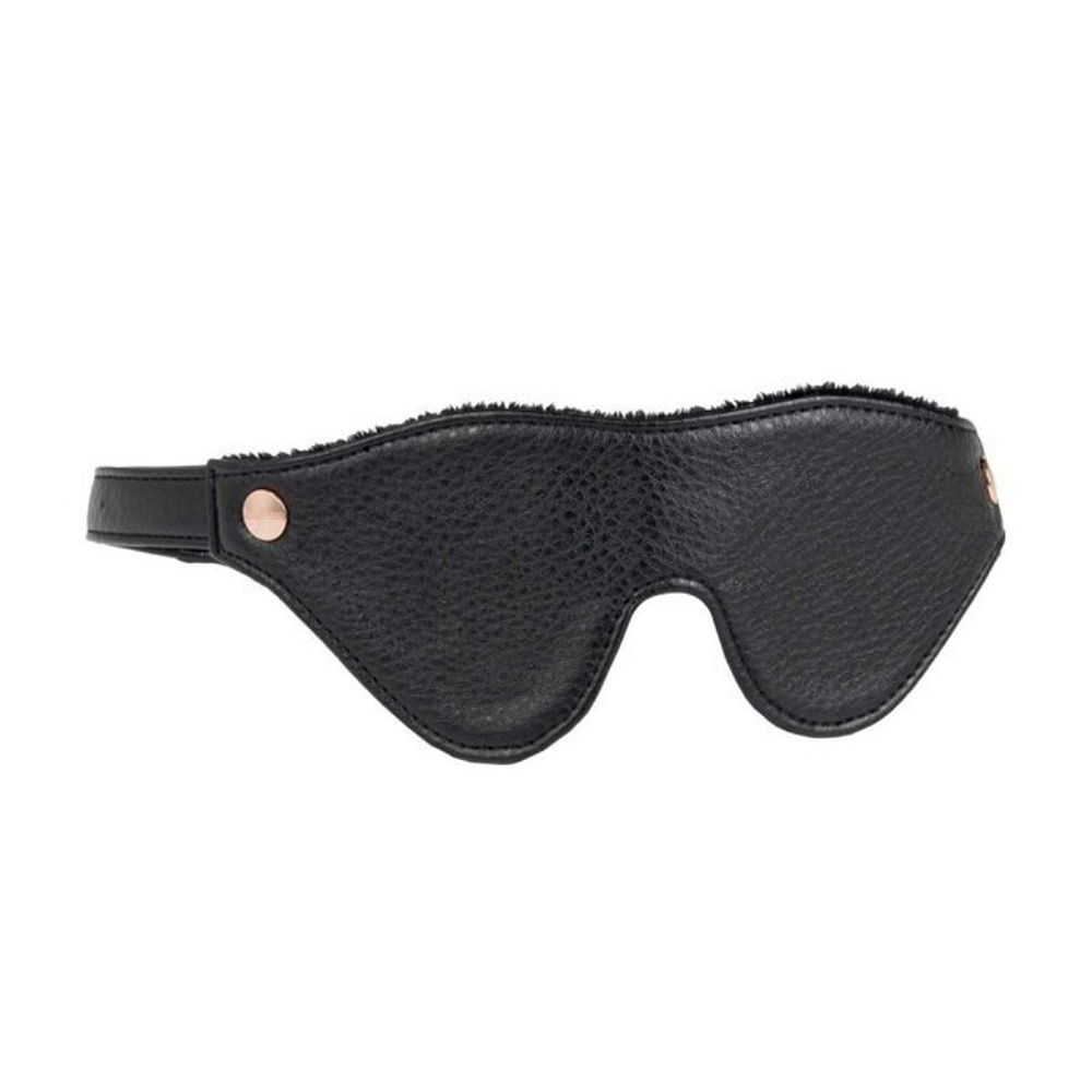 Кожаная маска на глаза Eye Mask с плюшевой подкладкой на липучке (Цвет: черный с золотым)