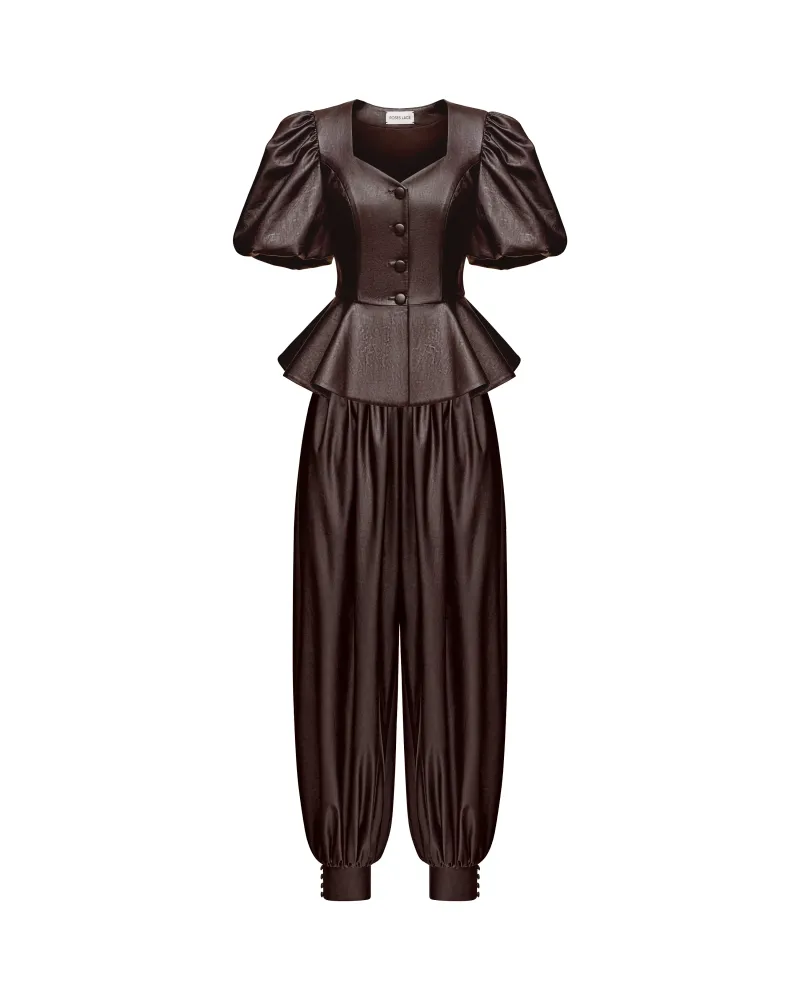 Джуди-Эви (Judy-Evie), комплект жакет и брюки-шаровары из шоколадной экокожи