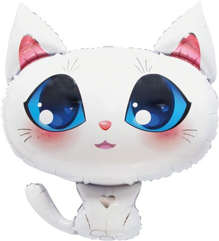 Шар с клапаном (15''/38 см) Мини-фигура, Котенок, Белый, 5 шт. в уп.