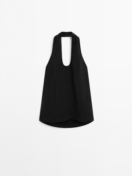 Massimo Dutti Топ с горловиной халтер и открытой спиной, черный