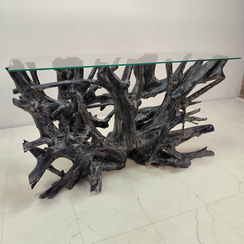 Консоль из корня тикового дерева 50108 Путри со стеклом (150*47*85)
