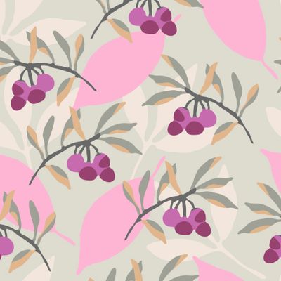 ягоды и листья в розовой утренней дымке