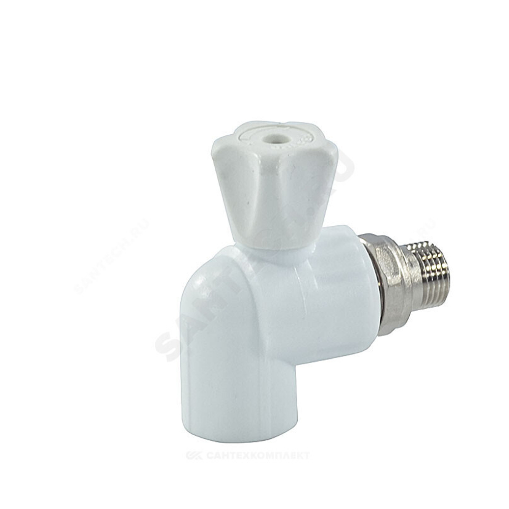 Кран шаровой PP-R белый Дн 20х1/2" НР угловой для радиатора VALFEX 10148020