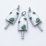 Подвеска Мороженое эскимо, цвет белый+зеленый+серебро, размер 25*9 мм, цена за 1 шт