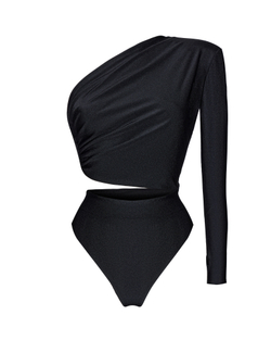 Боди с разрезом на талии и одним рукавом из бифлекса