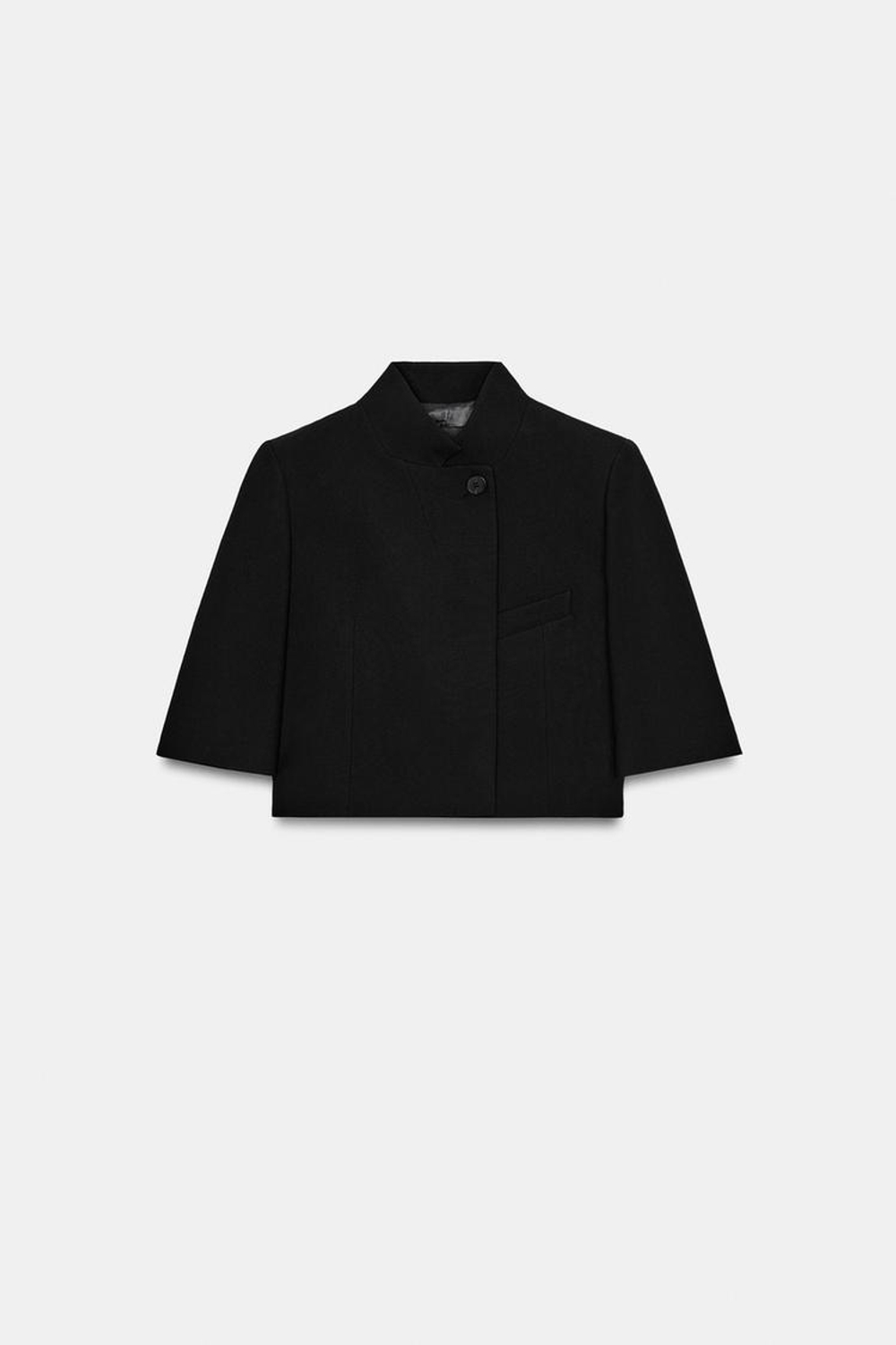 ZARA УКОРОЧЕННЫЙ БЛЕЙЗЕР С КОРОТКИМИ РУКАВАМИ — ZW COLLECTION, ЧЕРНЫЙ