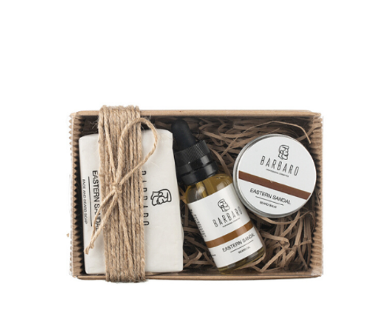 Набор Бальзам для бороды Barbaro, 30 мл., Масло для бороды Barbaro, 30 мл. и Мыло для лица и бороды Barbaro "Eastern sandal", 90 гр.