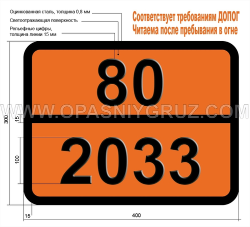 Табличка Опасный груз 80-2033 КАЛИЯ МОНООКСИД