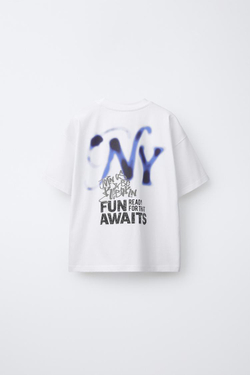 ZARA ФУТБОЛКА С ПРИНТОМ, БЕЛЫЙ