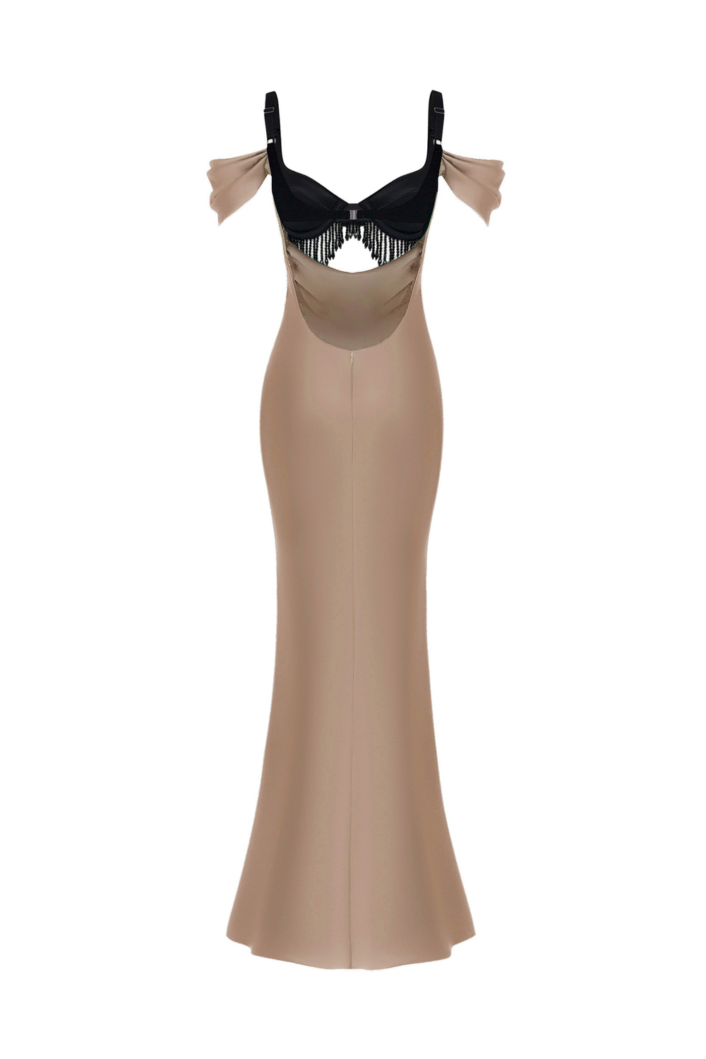 Платье миди из бархата и сатина с бахромой