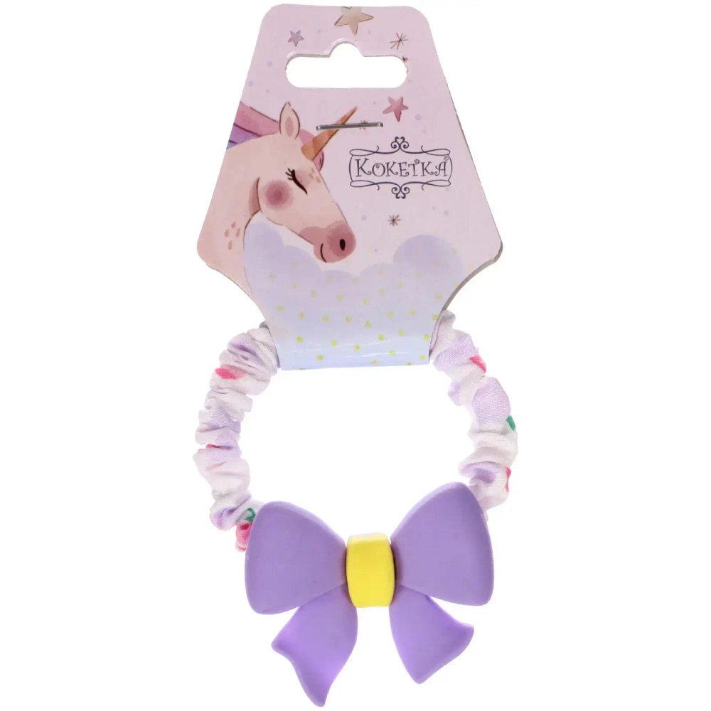 Резинки для волос детская 1шт «РОЗОВЫЕ ОБЛАКА», сиреневый бантик, цвет как на фото, d-6,5см (подвес Единорожек)●