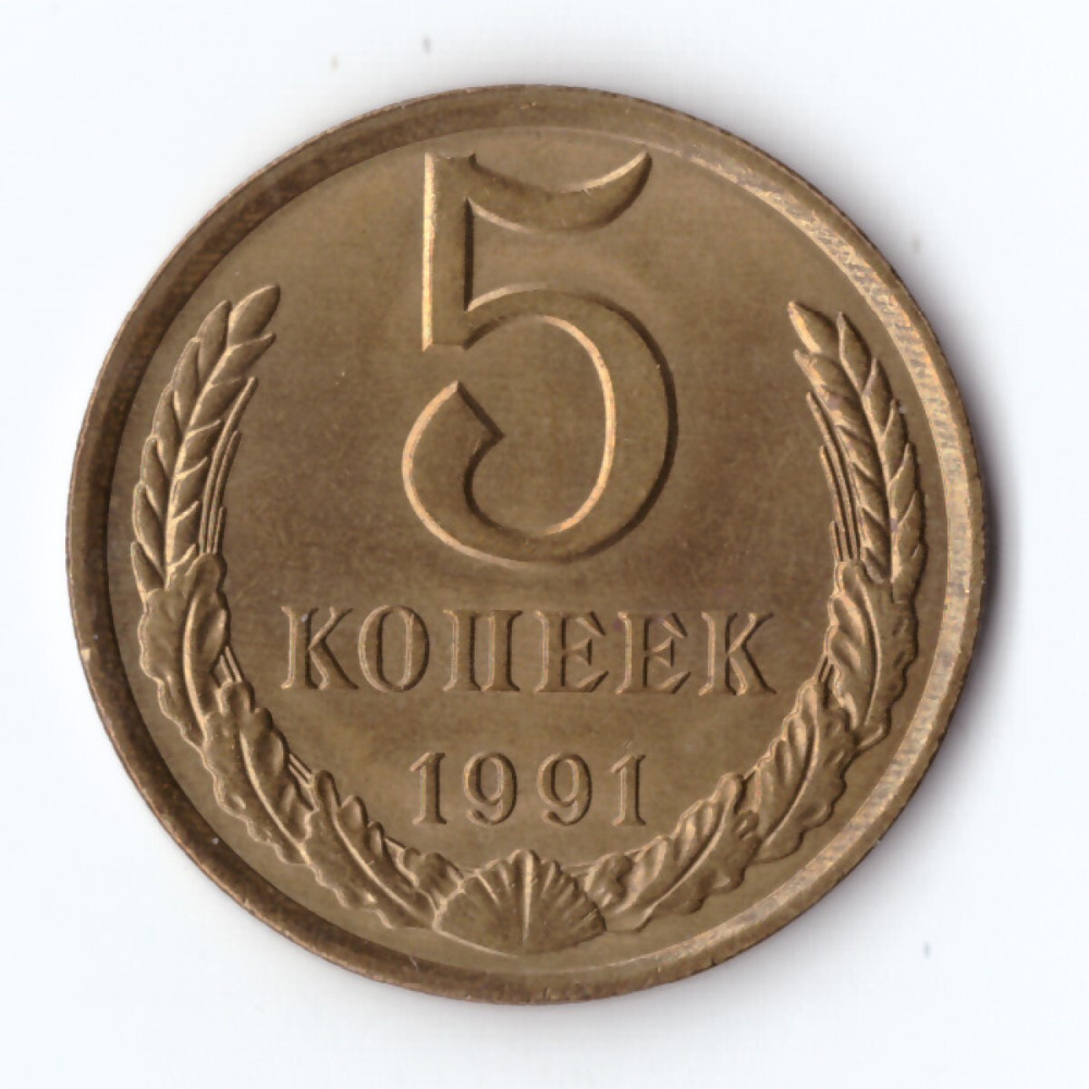 5 копеек 1991 г. Л. Блеск. Патина UNC