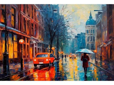 Алмазная мозаика 30х40см. "Дождливый город" с полн.заполнен.на подрам. (30 цв.) (Арт. НД-0355)