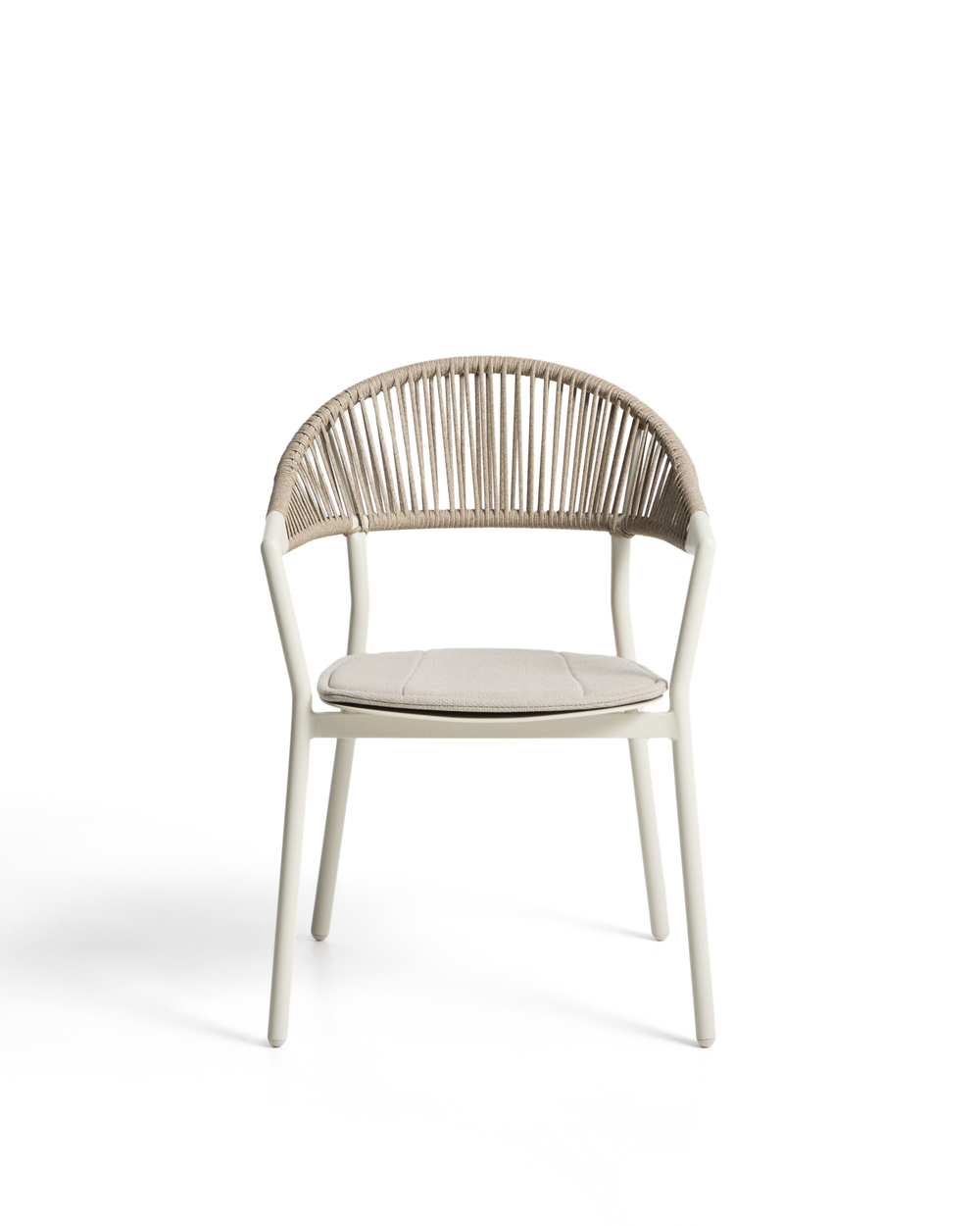 Уличный стул Alimia из алюминия цвета экрю с бежевой веревкой