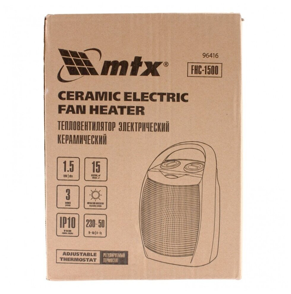 Тепловентилятор электр. керамический FHC-1500, 3 реж, вентилятор, нагрев 750/1500 Вт, MTX (арт. 96416)