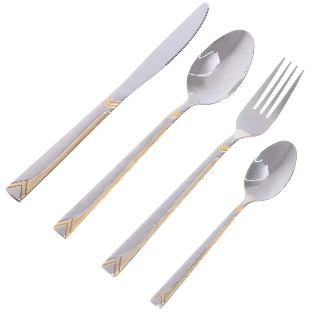Набор столовых приборов «SANLI» 16шт (4ножа, 4вилки, 4ст.ложки, 4ч.ложки), цвет серебро с золотом