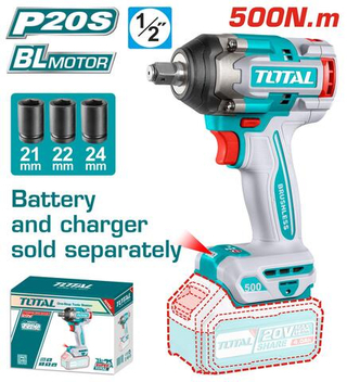 Аккумуляторный ударный гайковерт 20в 500Нм TOTAL TIWLI20501 без акб и зу