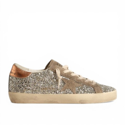 Кеды Golden Goose Super-Star in platinum glitter with dove-gray suede star