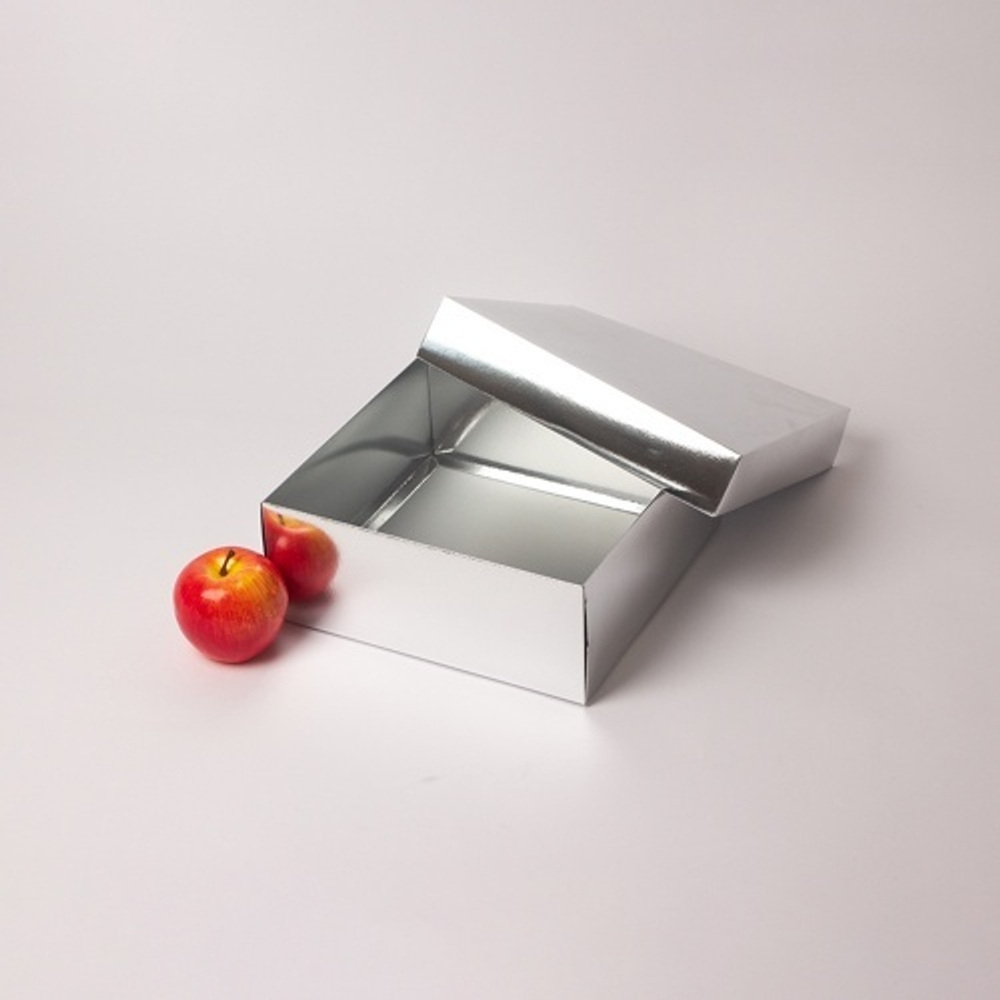 Коробка крышка-дно 25x10x25, серебро, картон глянцевый
