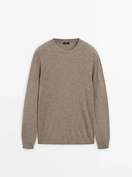Massimo Dutti Свитер из смесовой шерсти с круглым вырезом, норка