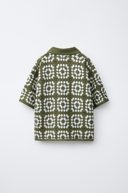 ZARA РУБАШКА ИЗ КРУЖЕВА КРОШЕ, ЗЕЛЕНЫЙ