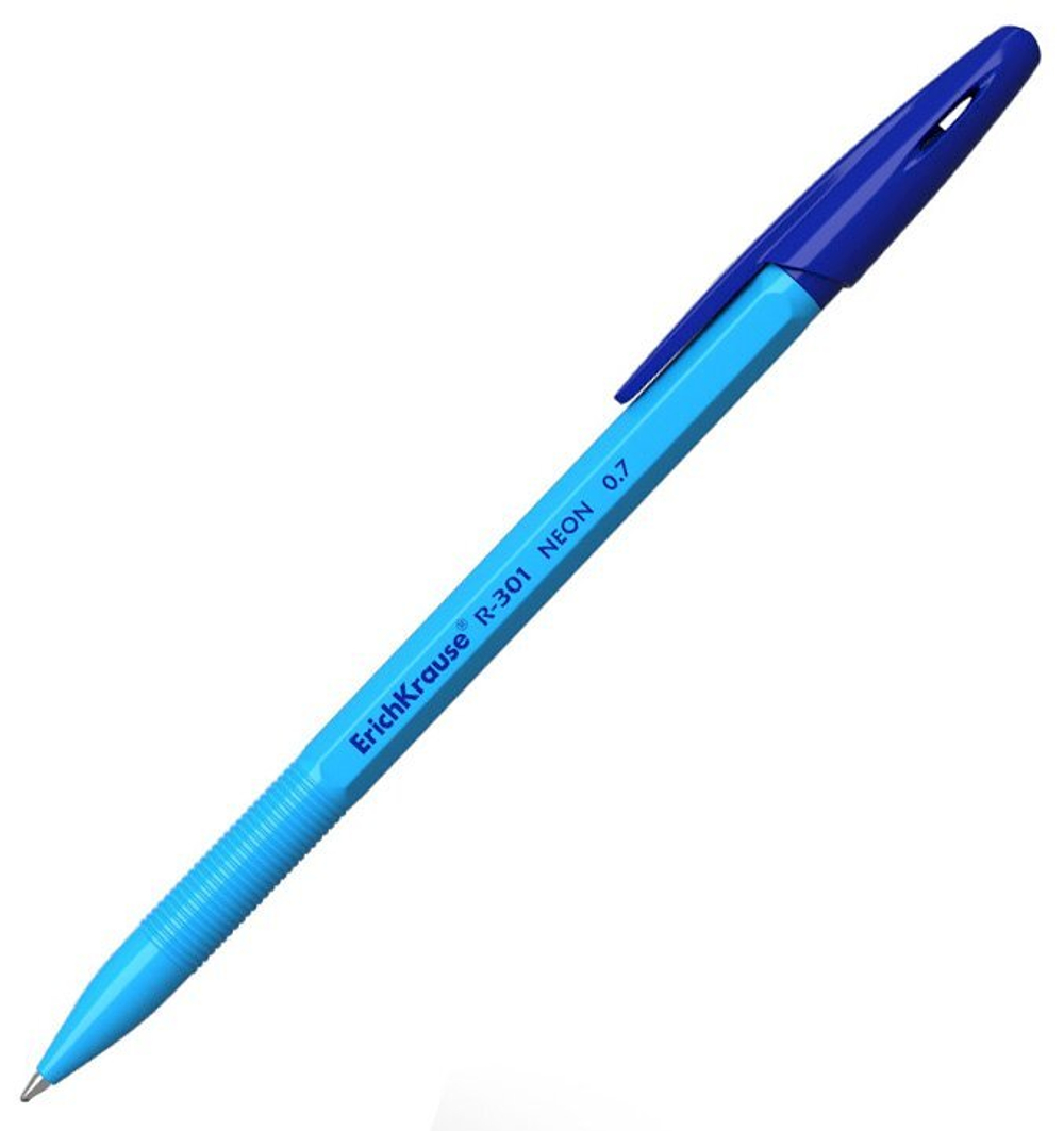 Ручка шариковая ErichKrause R-301 Neon Stick, синяя, 0,7 мм, толщина линии 0,35 мм, 50 штук