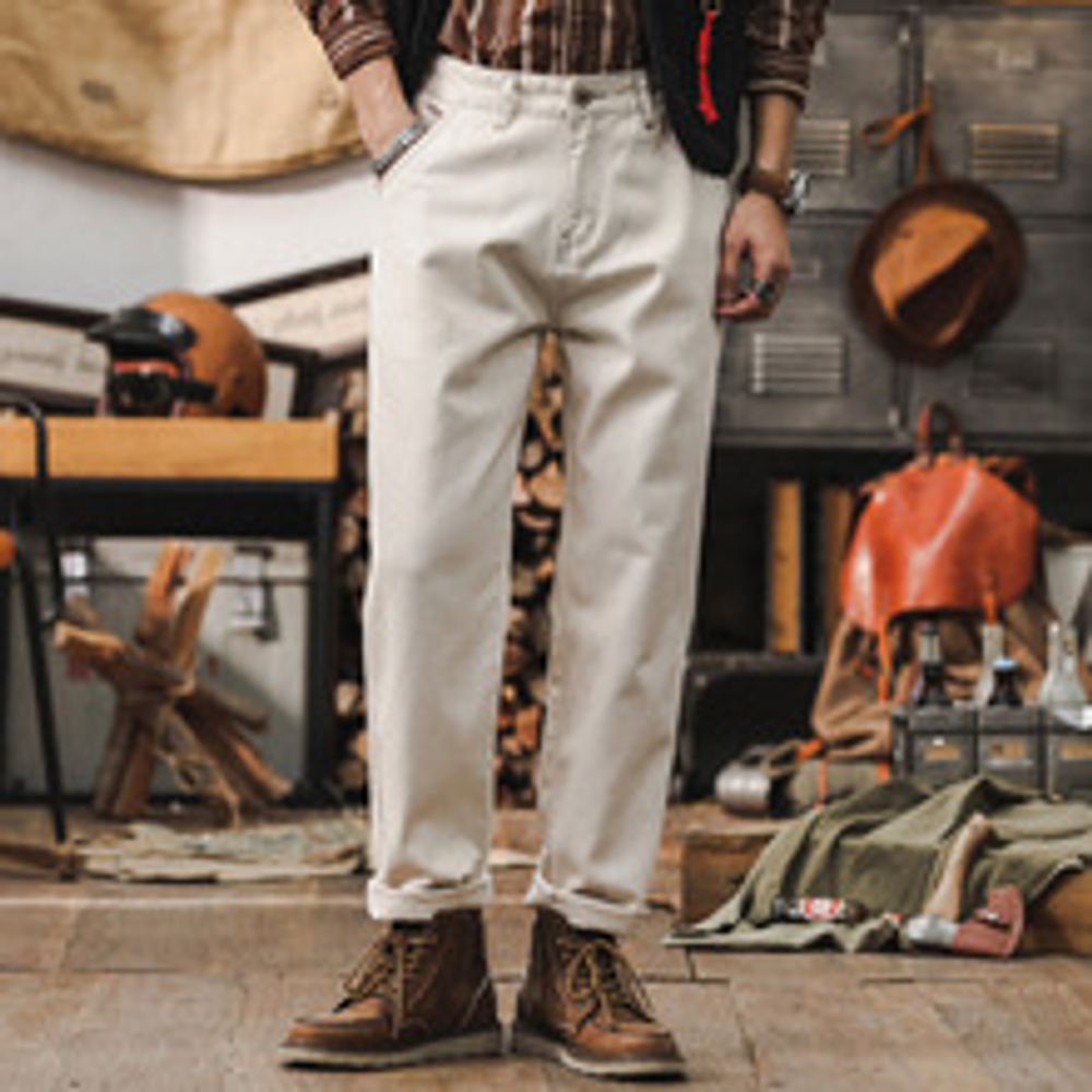 Американские ретро- белые джинсы для мужчин, свободные прямые брюки