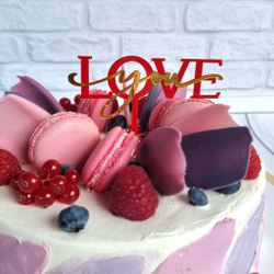 Топпер акриловый «Love you» красный с золотой надписью