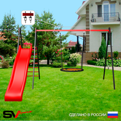 Уличные качели Sv Sport с горкой УК183В1 (3.7м/Гнездо 80см/Подвесы на втулке 1к)
