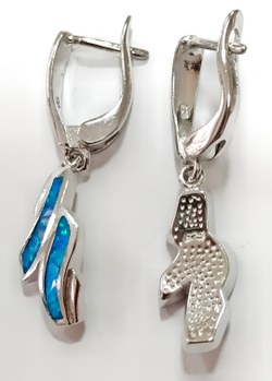 Ювелирные серьги из серебра 925 пробы,вставка опал синтетический