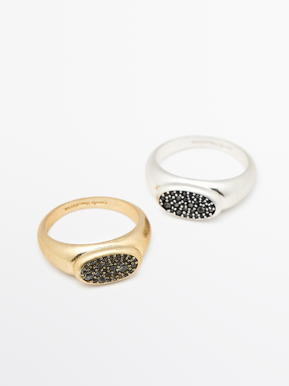 Massimo Dutti Набор колец со стразами, золотистый