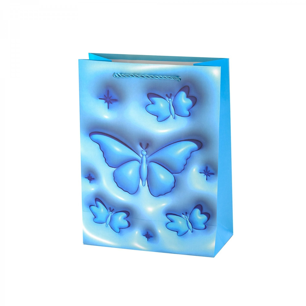 Пакет подарочный бумажный Alingar, (М) 18х24х8,5 см, вертикальный, "Бабочки", мат. ламинация, эфффект 3D, ассорти