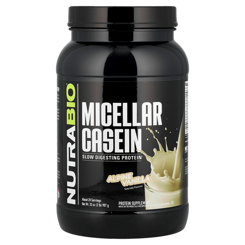 NutraBio, Мицеллярный казеин, альпийская ваниль, 907 г (2 фунта)