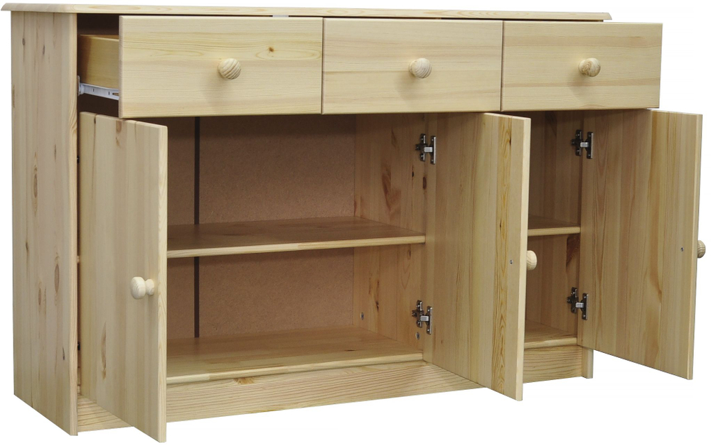 Комод, 113х35х73, Хаба, с ящиками, для одежды, 3 двери, деревянный, прозрачный лак, Dipriz