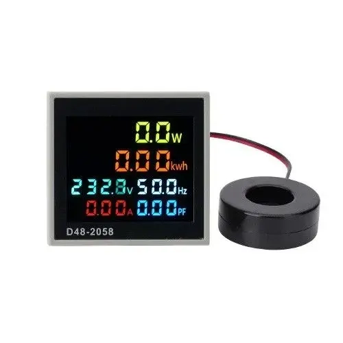 Монитор переменного тока встраиваемый HORD D48-2058 50-300В 100А / Цифровой амперметр, вольтметр, ваттметр с внешним датчиком для щитка