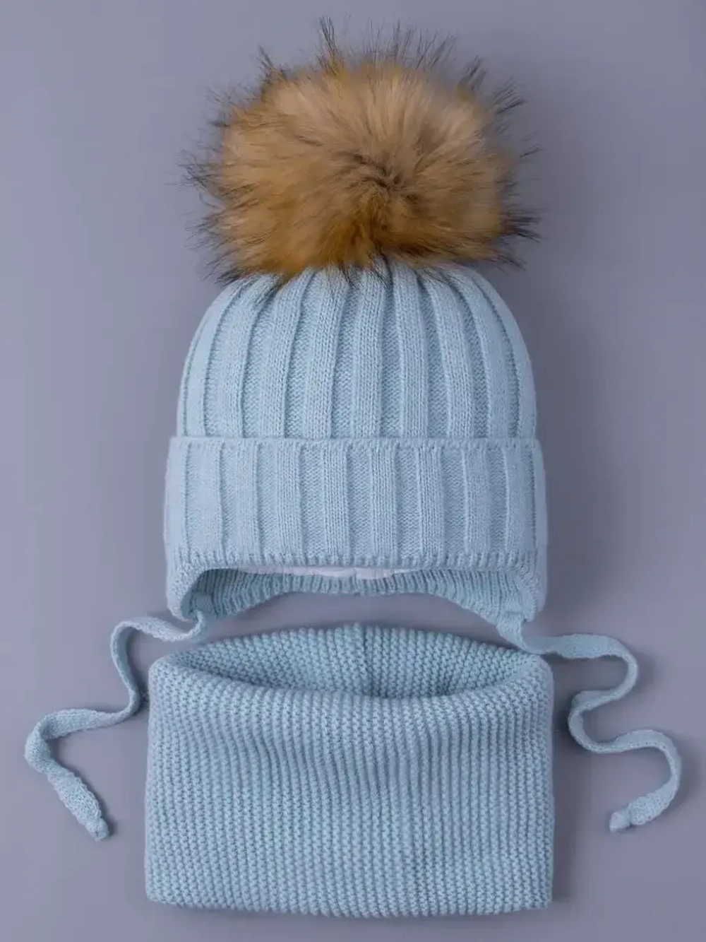 Шапка зимняя детская с помпоном и снуд