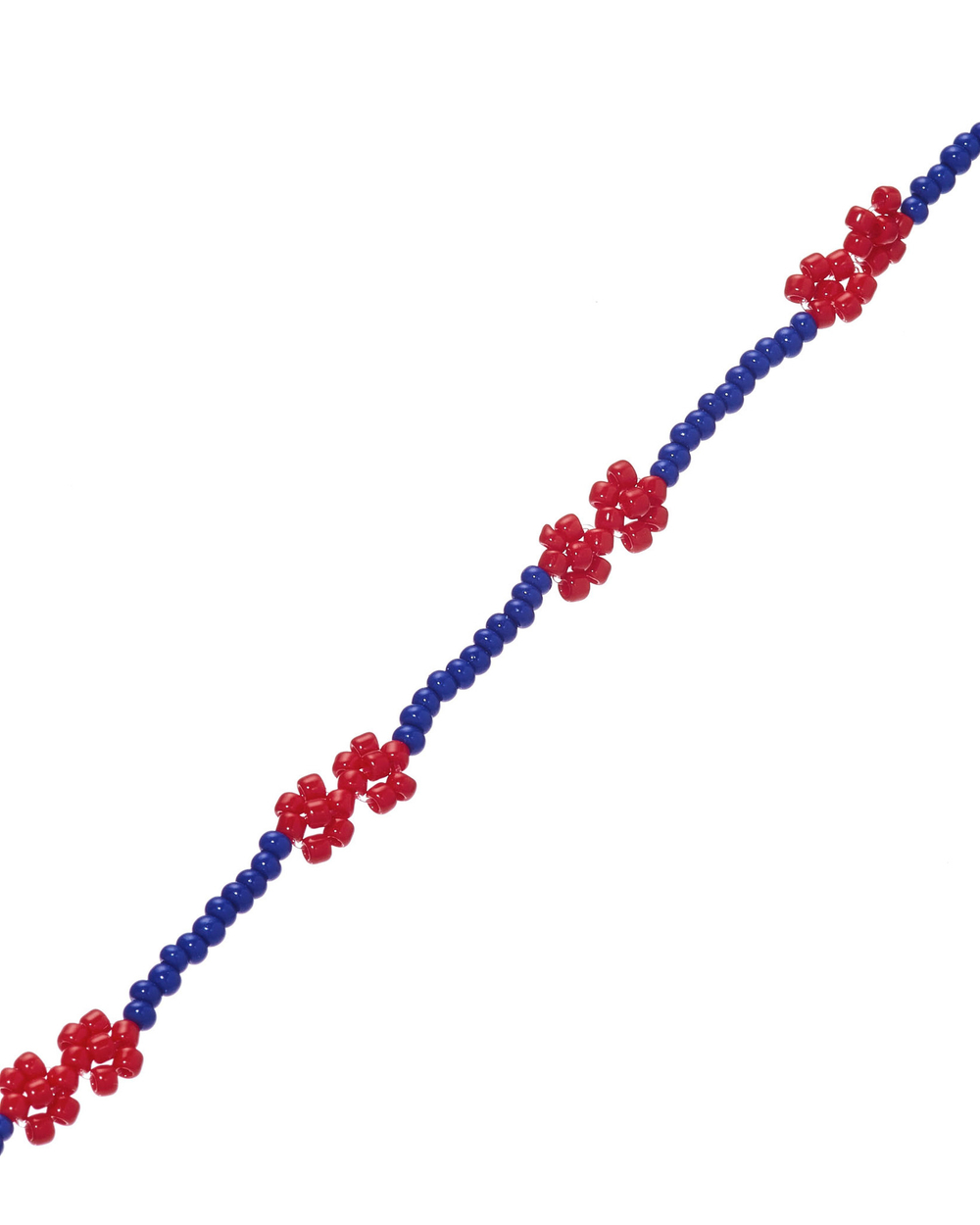 Колье-бисер синее, красные цветы